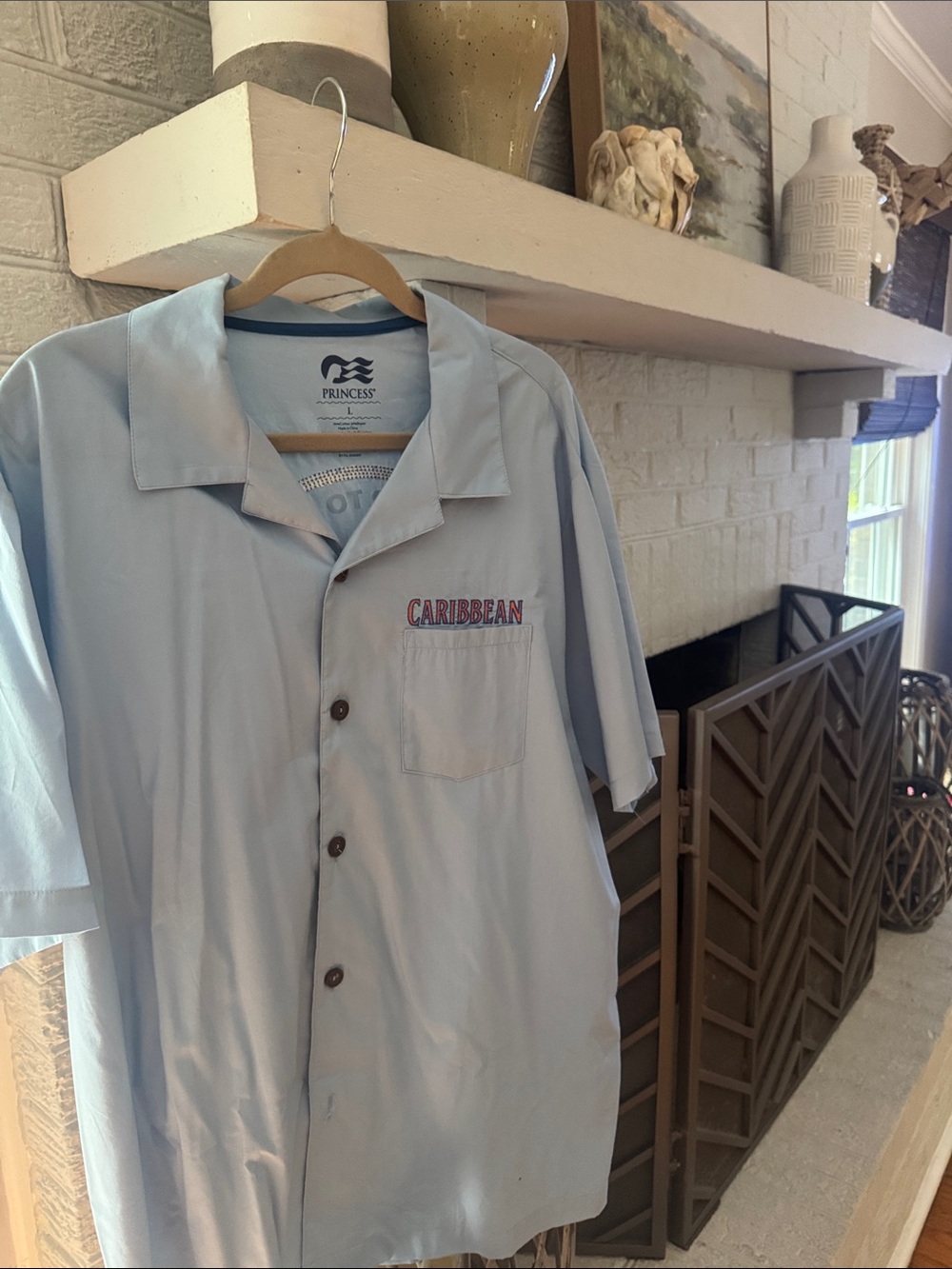 Caribbean Light Blue Graphic Back Button-Down Shirt